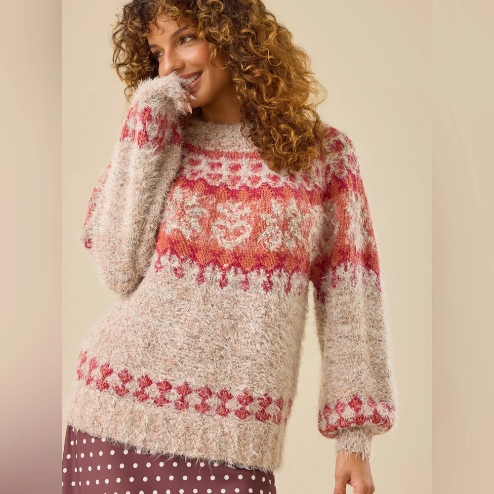 ✨NWT~Altar’d State Fuzzy Fair Isle Sweater✨ - Picture 1 of 9